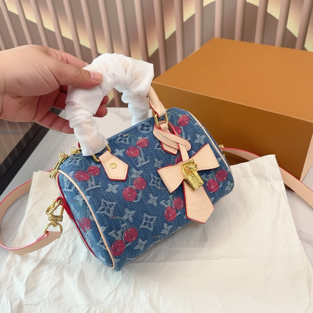 Mini Denim Cherry Speedy Bag