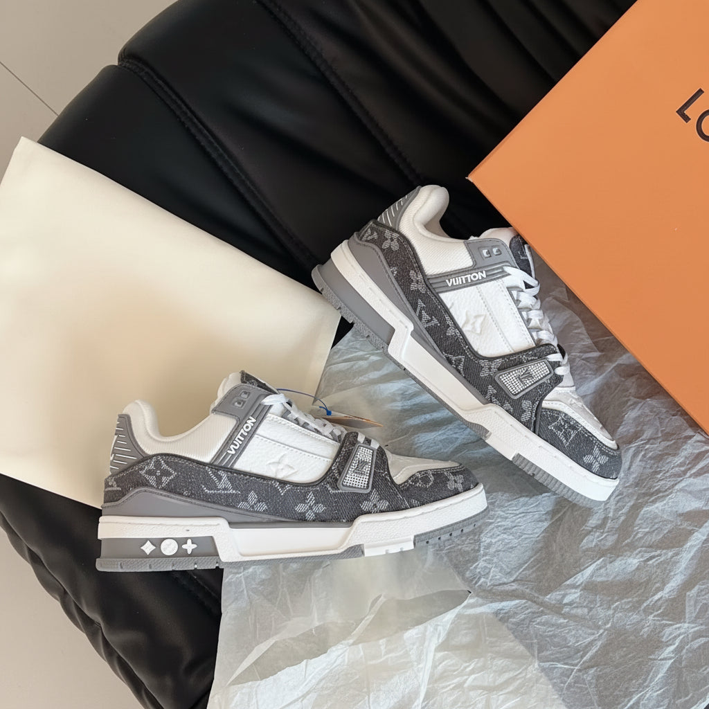 Monogram Denim Skate Sneakers – Grey