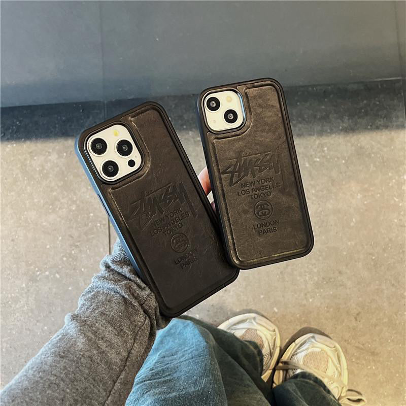Black Stussy Leather Textured iPhone case