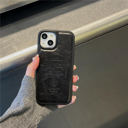 Black Stussy Leather Textured iPhone case