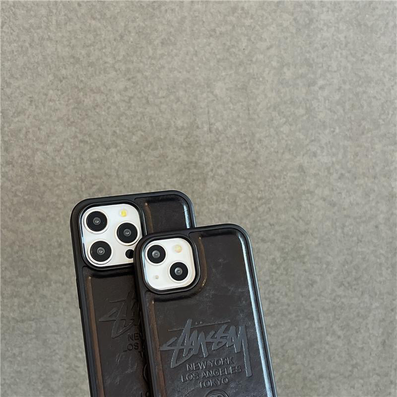 Black Stussy Leather Textured iPhone case