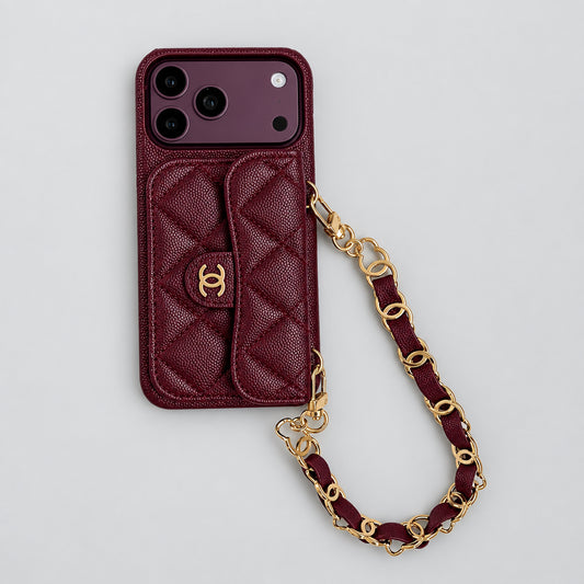Luxury Flap iPhone Case With Chain Burgundy