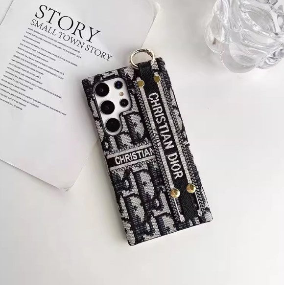 Luxury Canvas Monogram Samsung Case with Wrist Strap | S22–S26