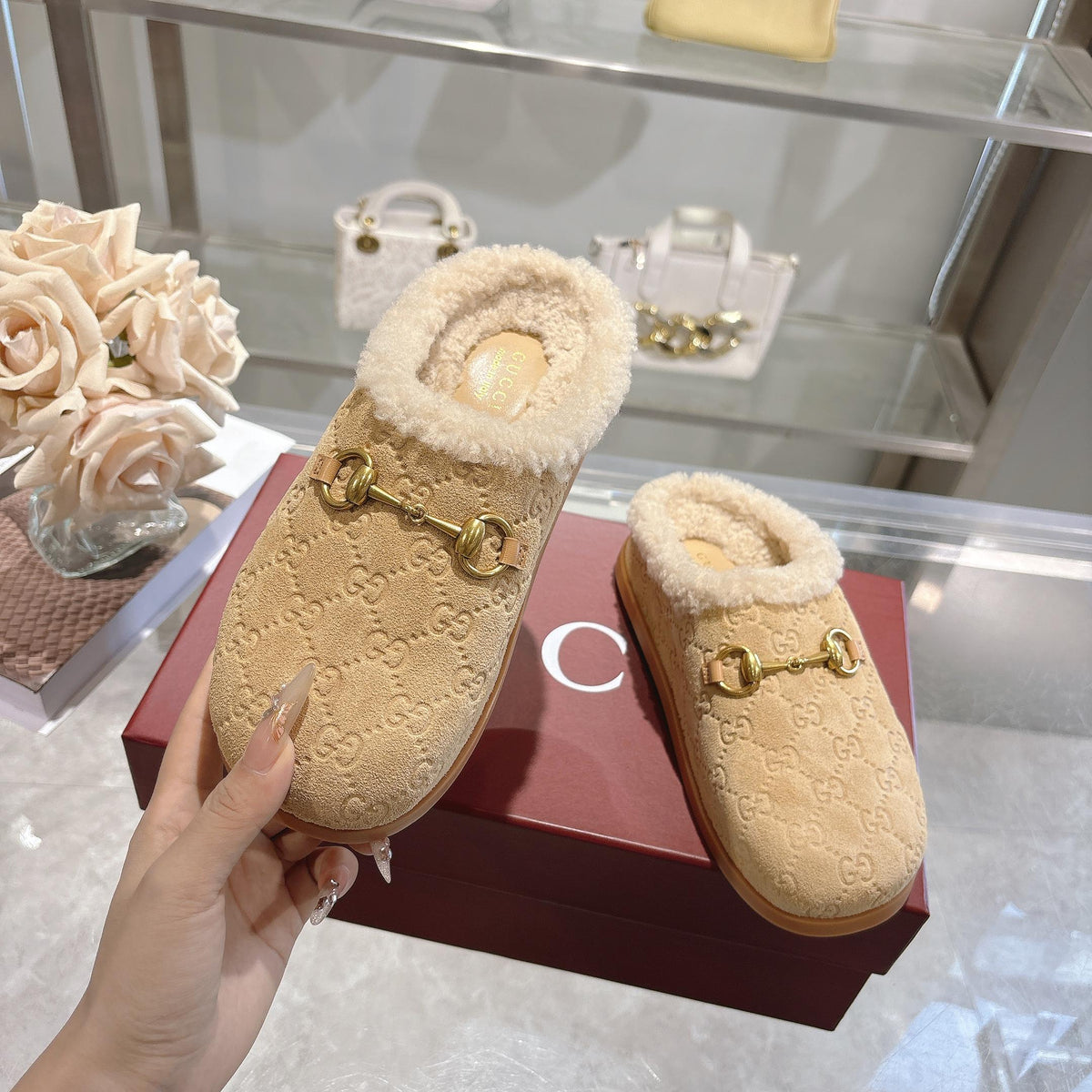 Suede & Shearling Horsebit Mules - Butterscotch