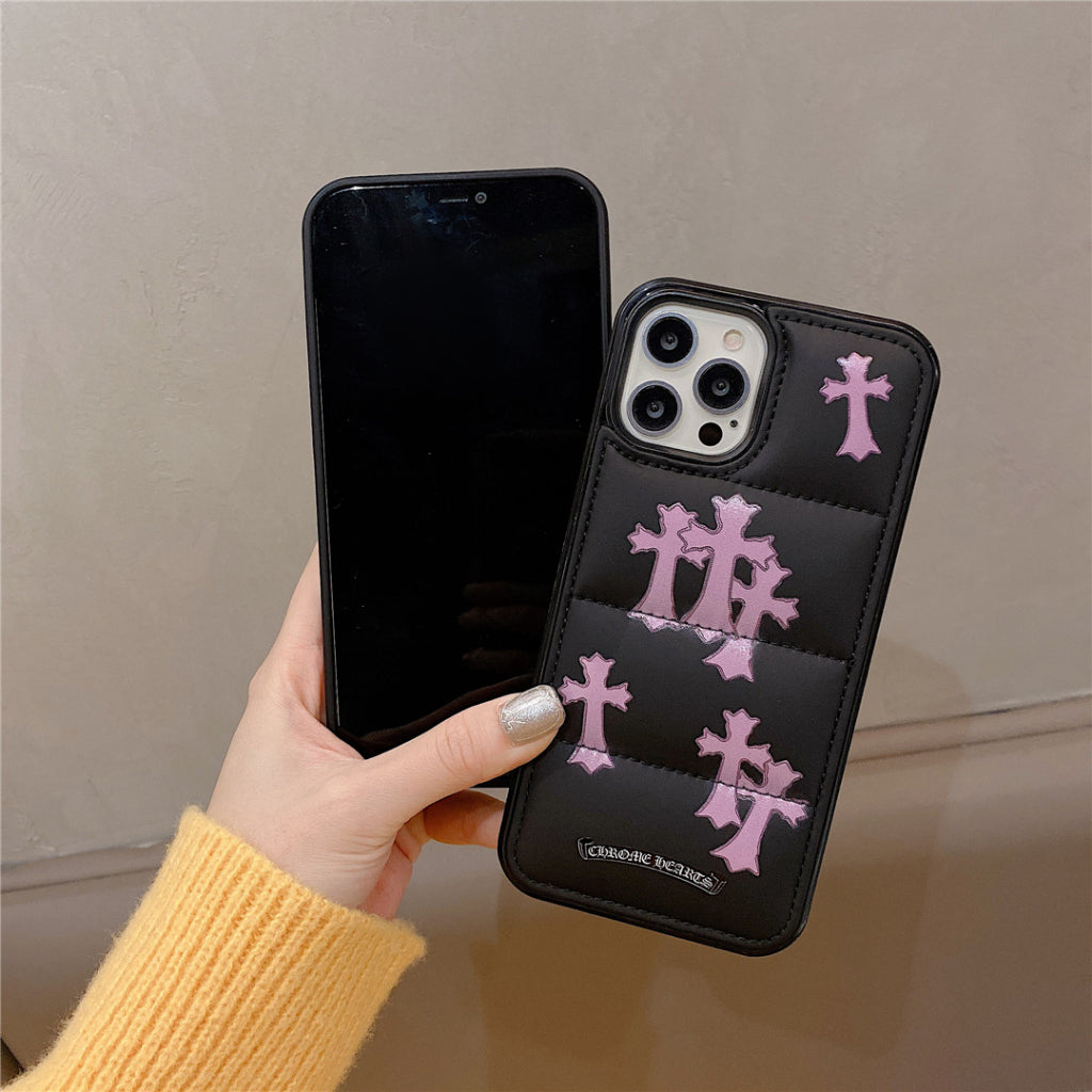 Pink Crosses Puffer iPhone case