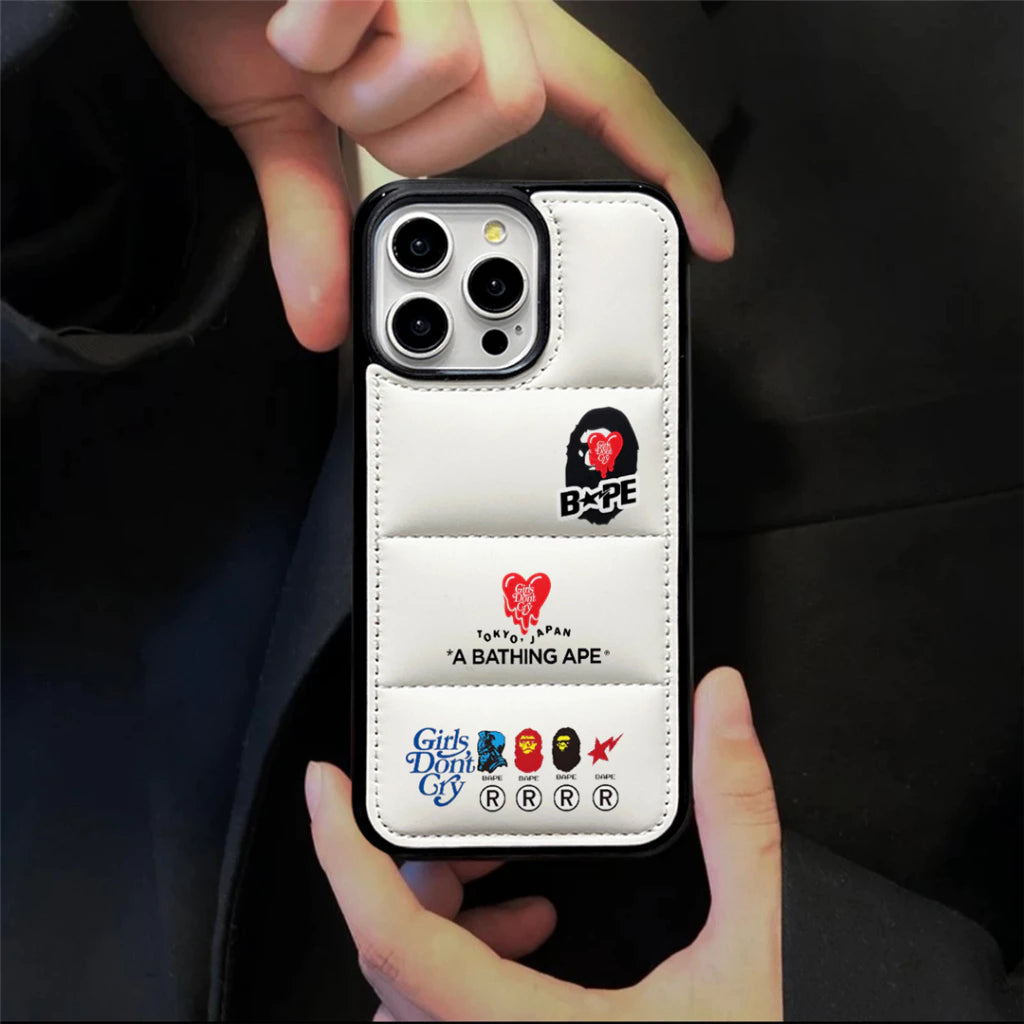 Ape x Don't Cry Down Filled Puffer iPhone case