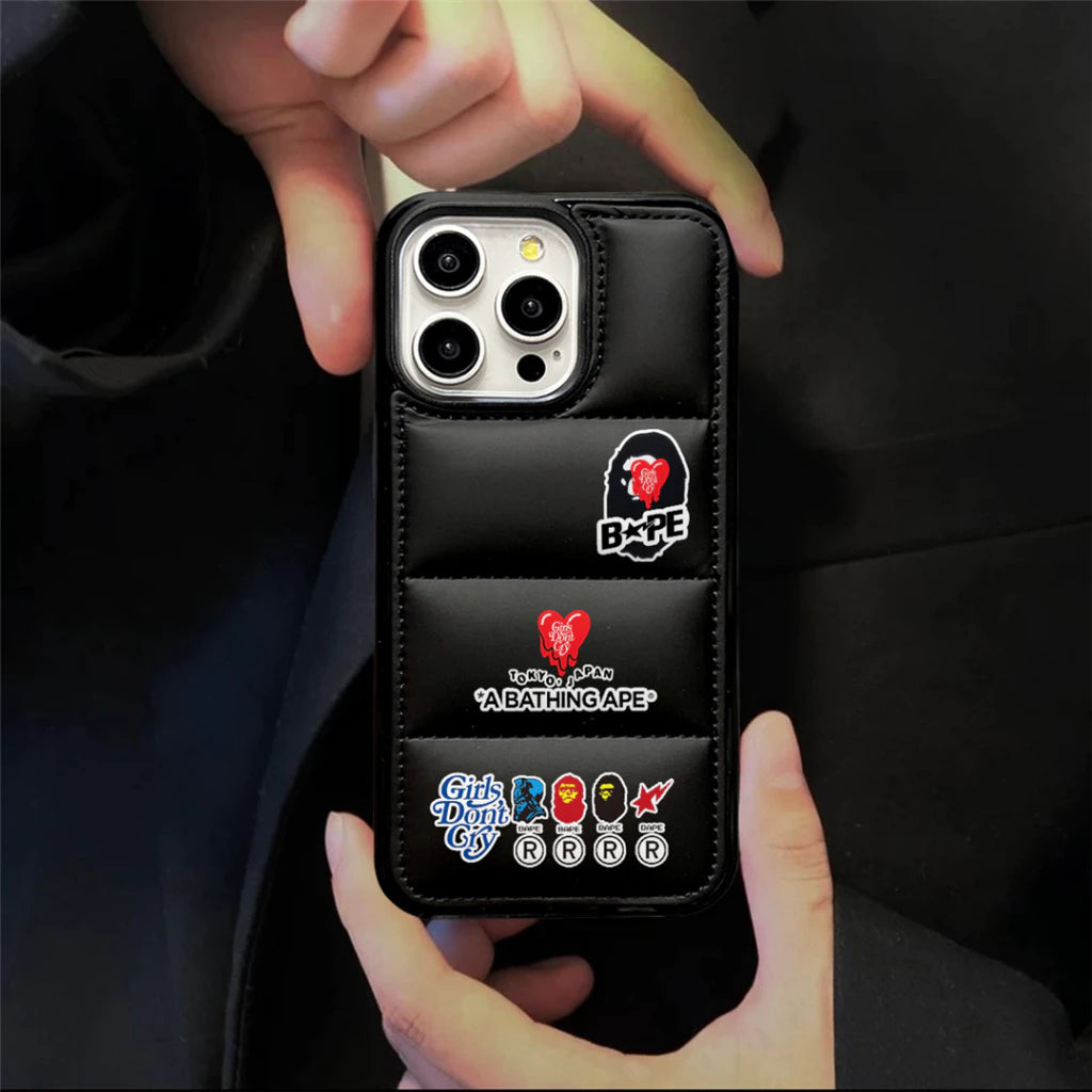 Ape x Don't Cry Down Filled Puffer iPhone case