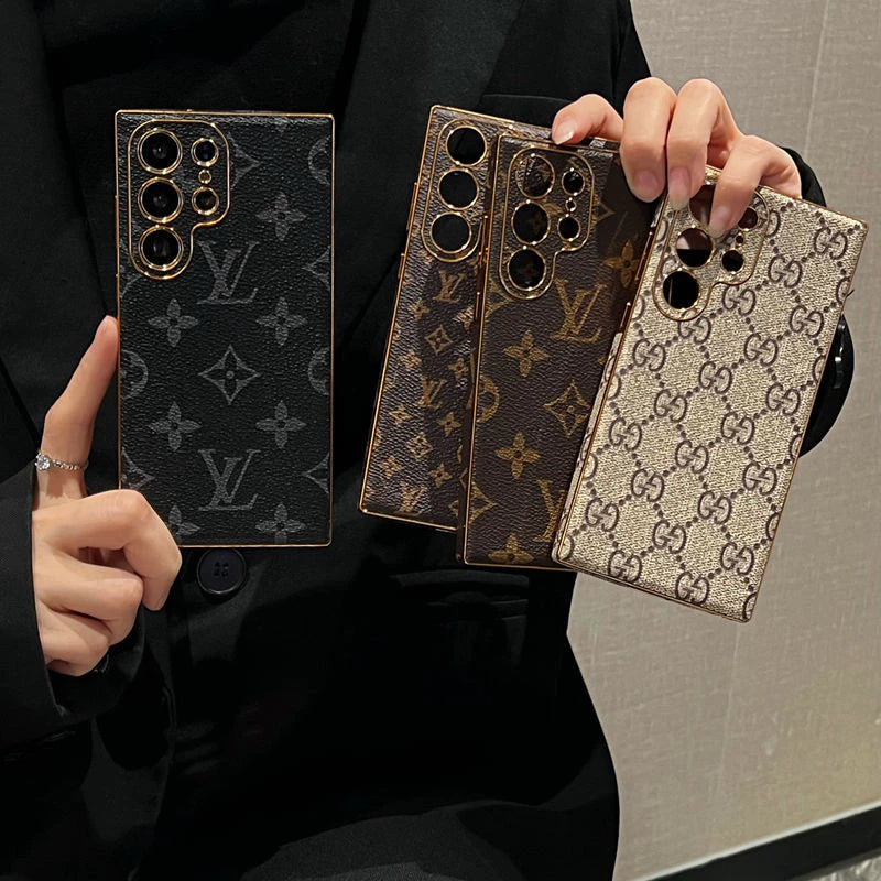 Luxury-Inspired Samsung Case with Gold Frame Accents