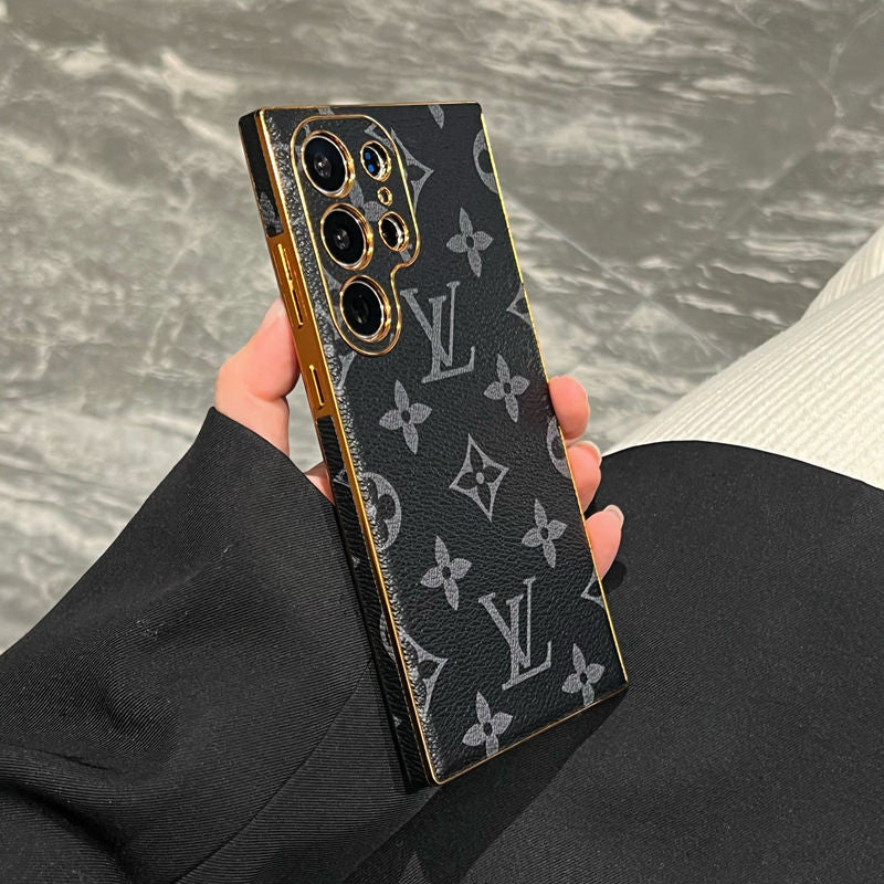 Luxury-Inspired Samsung Case with Gold Frame Accents