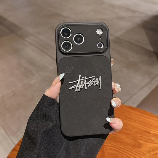 Suede Streetwear Metal Logo Case – iPhone 14–17