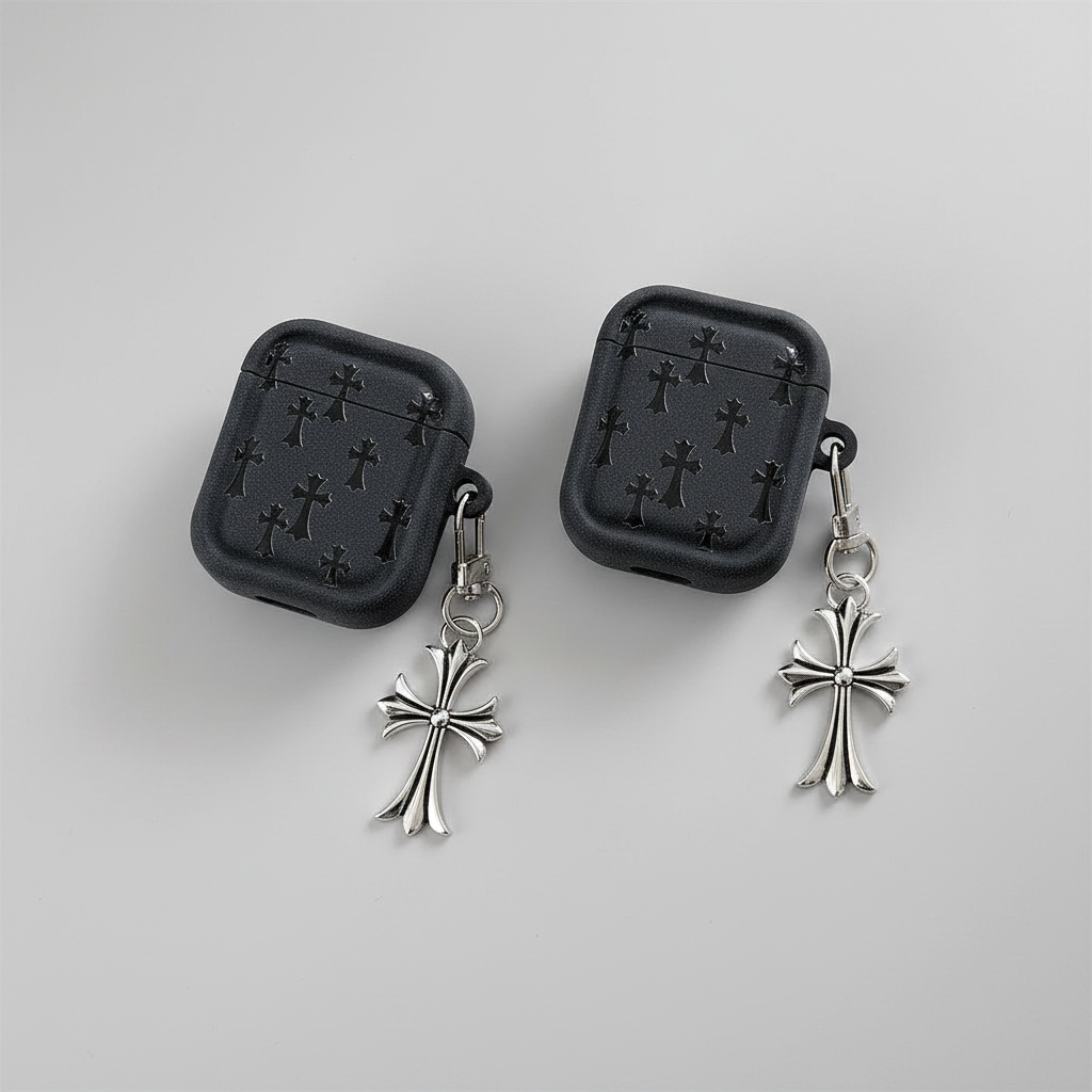 Gothic Cross Charm AirPod Case – Black