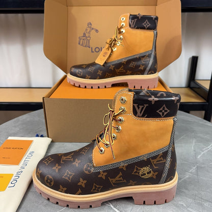 L X Timberland Nubuck Monogram Boots Brown