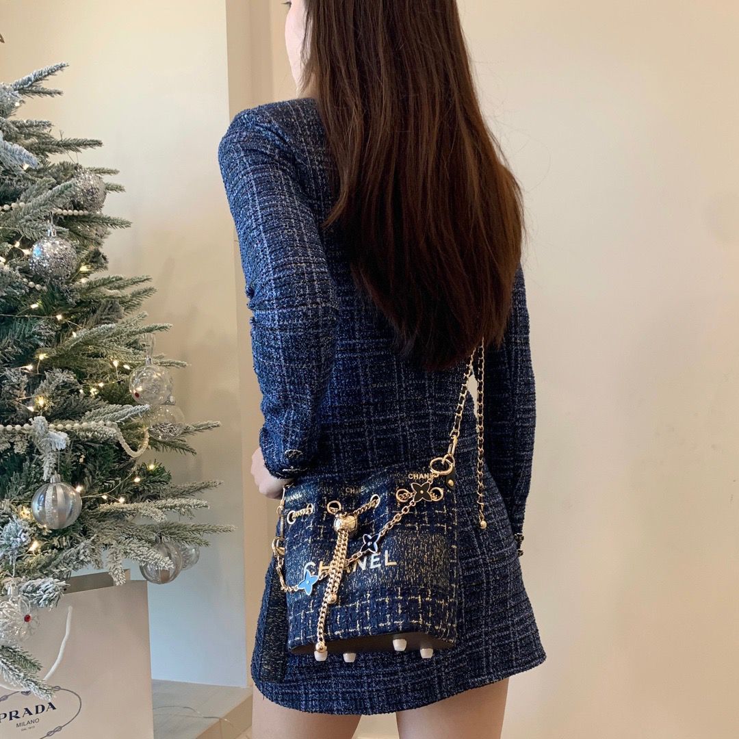 VIP Luxury Tweed Bucket Tote Bag