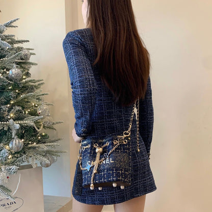 VIP Luxury Tweed Bucket Tote Bag