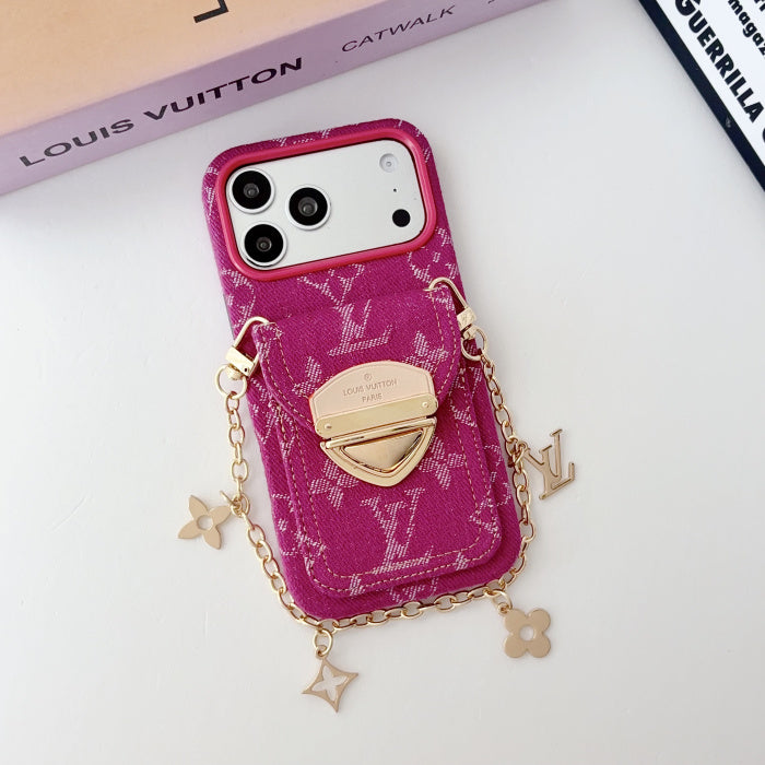 Monogram Denim Charm Phone Case with Card Holder