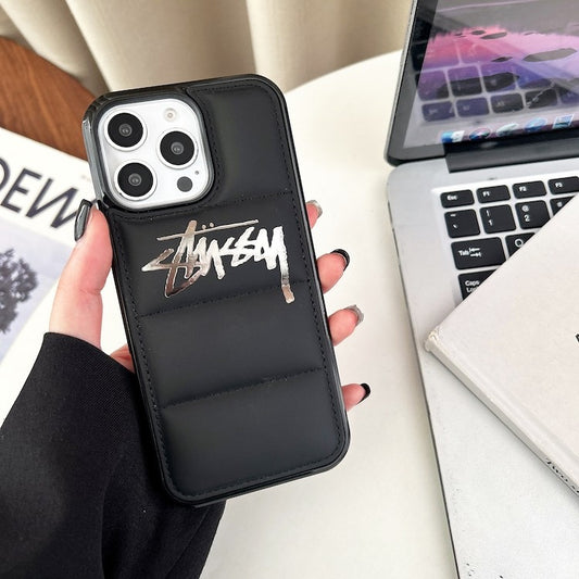 Black & Silver Stus Logo design Puffer iPhone case