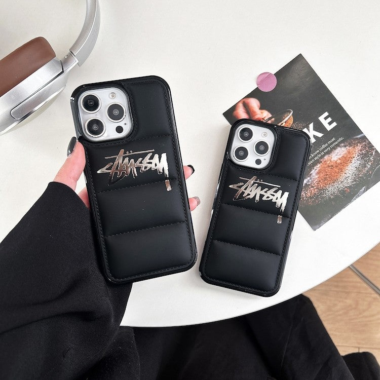 Black & Silver Stus Logo design Puffer iPhone case