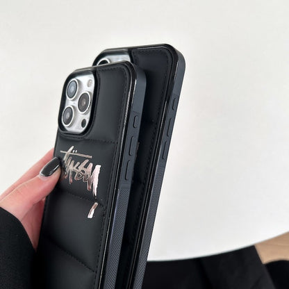 Black & Silver Stus Logo design Puffer iPhone case