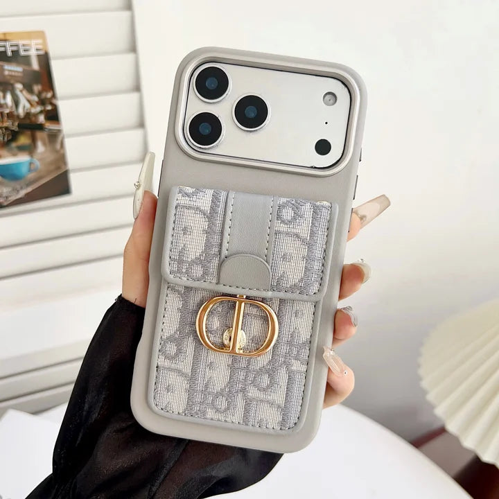CD Luxury Jacquard iPhone Case with Pocket/Stand