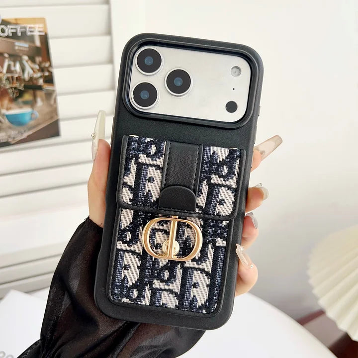 CD Luxury Jacquard iPhone Case with Pocket/Stand
