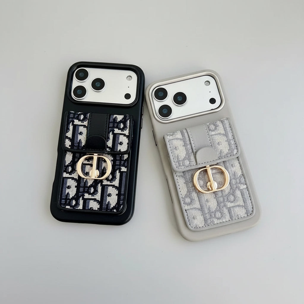 CD Luxury Jacquard iPhone Case with Pocket/Stand