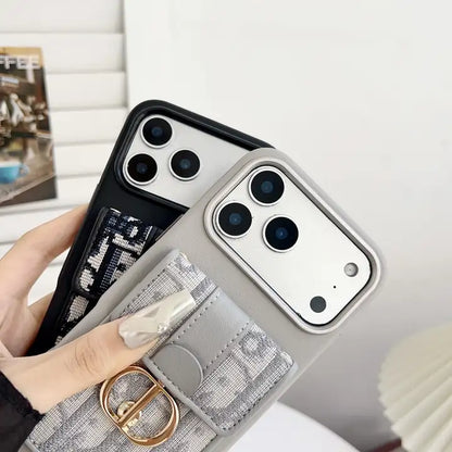 CD Luxury Jacquard iPhone Case with Pocket/Stand