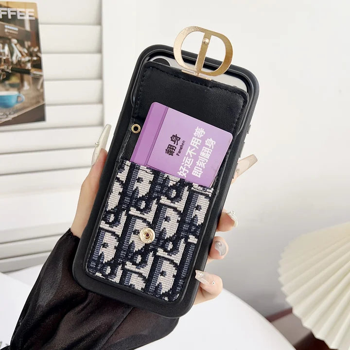 CD Luxury Jacquard iPhone Case with Pocket/Stand