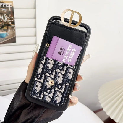 CD Luxury Jacquard iPhone Case with Pocket/Stand