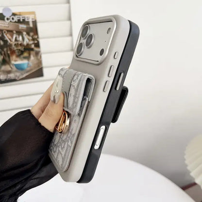 CD Luxury Jacquard iPhone Case with Pocket/Stand