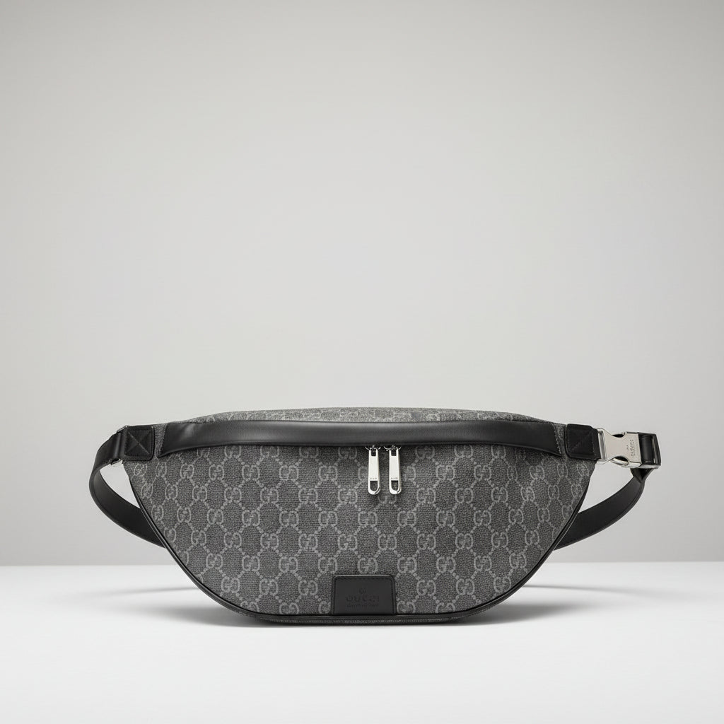 G Canvas Leather Belt Bag - Grey/Black
