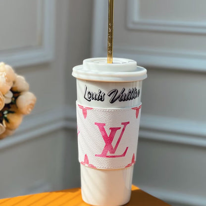 Monogram Porcelain Cup Tumbler with Sleeve - Pink