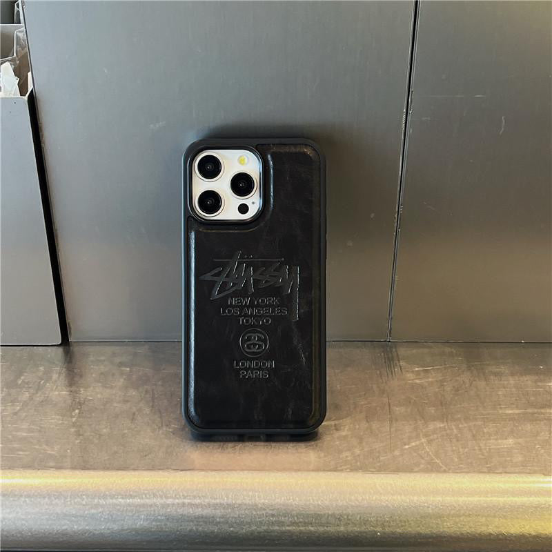 Black Stussy Leather Textured iPhone case