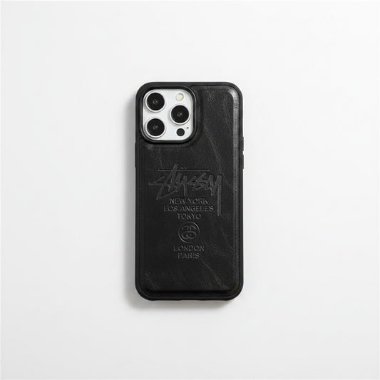 Black Stussy Leather Textured iPhone case