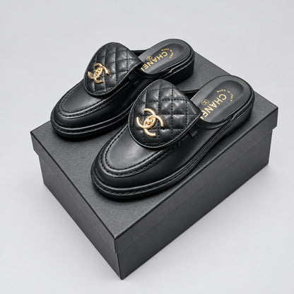 Quilted Leather Turnlock Mules