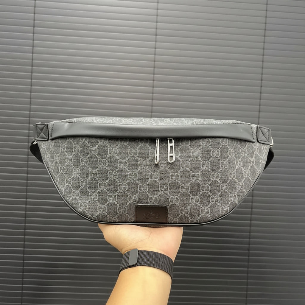 G Canvas Leather Belt Bag - Grey/Black