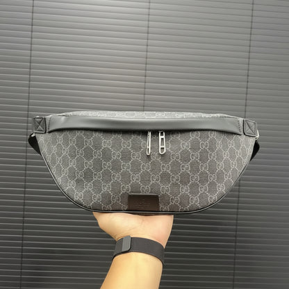 G Canvas Leather Belt Bag - Grey/Black