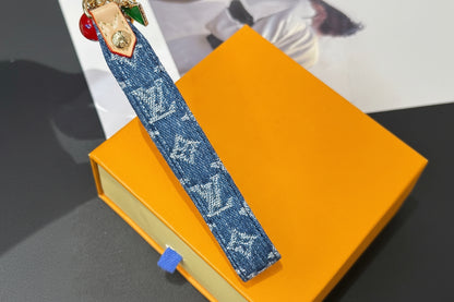 Denim Cherry Bag Charm Key Holder