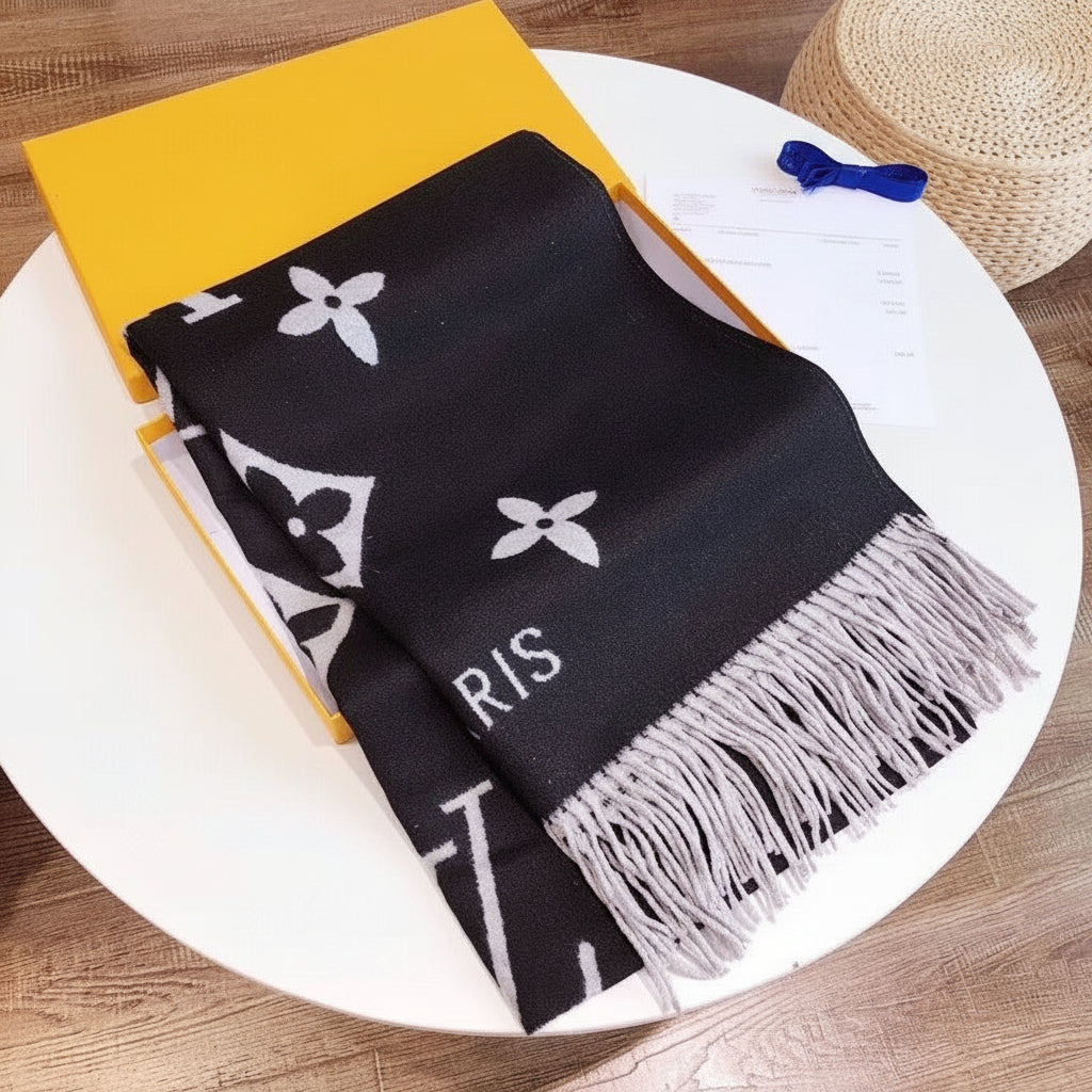 Monogram Luxury Blend Scarf Black