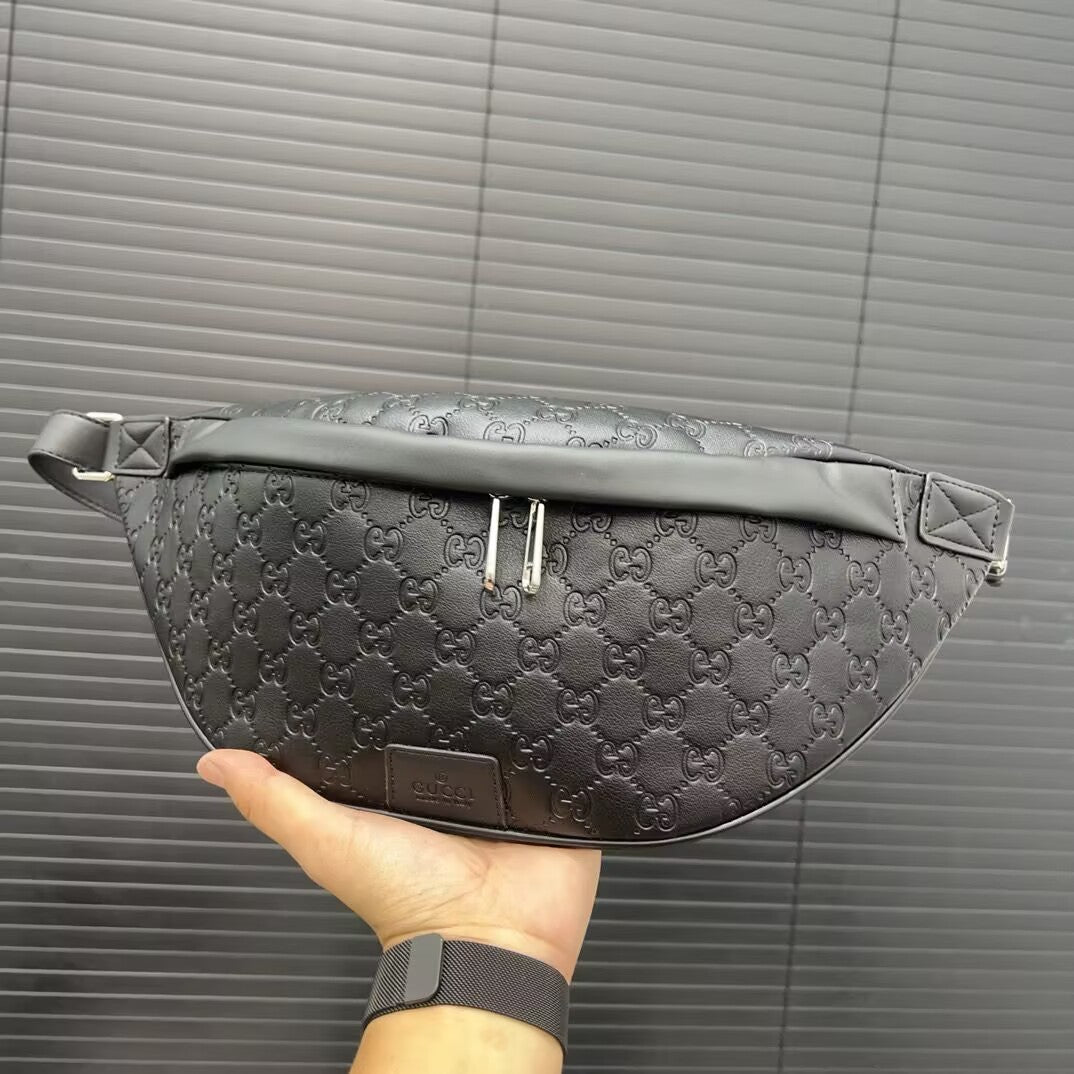 Embossed G Leather Belt Bag - Grey/Black