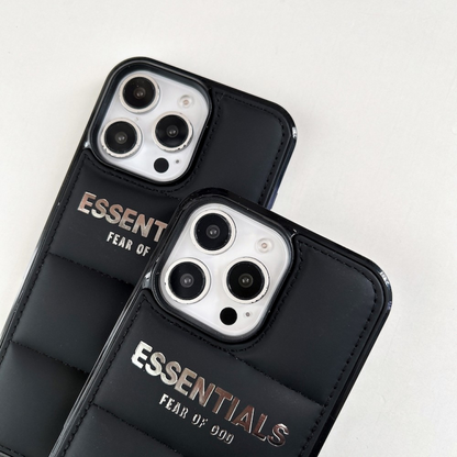 Black & Silver Essentials Logo design Puffer iPhone case