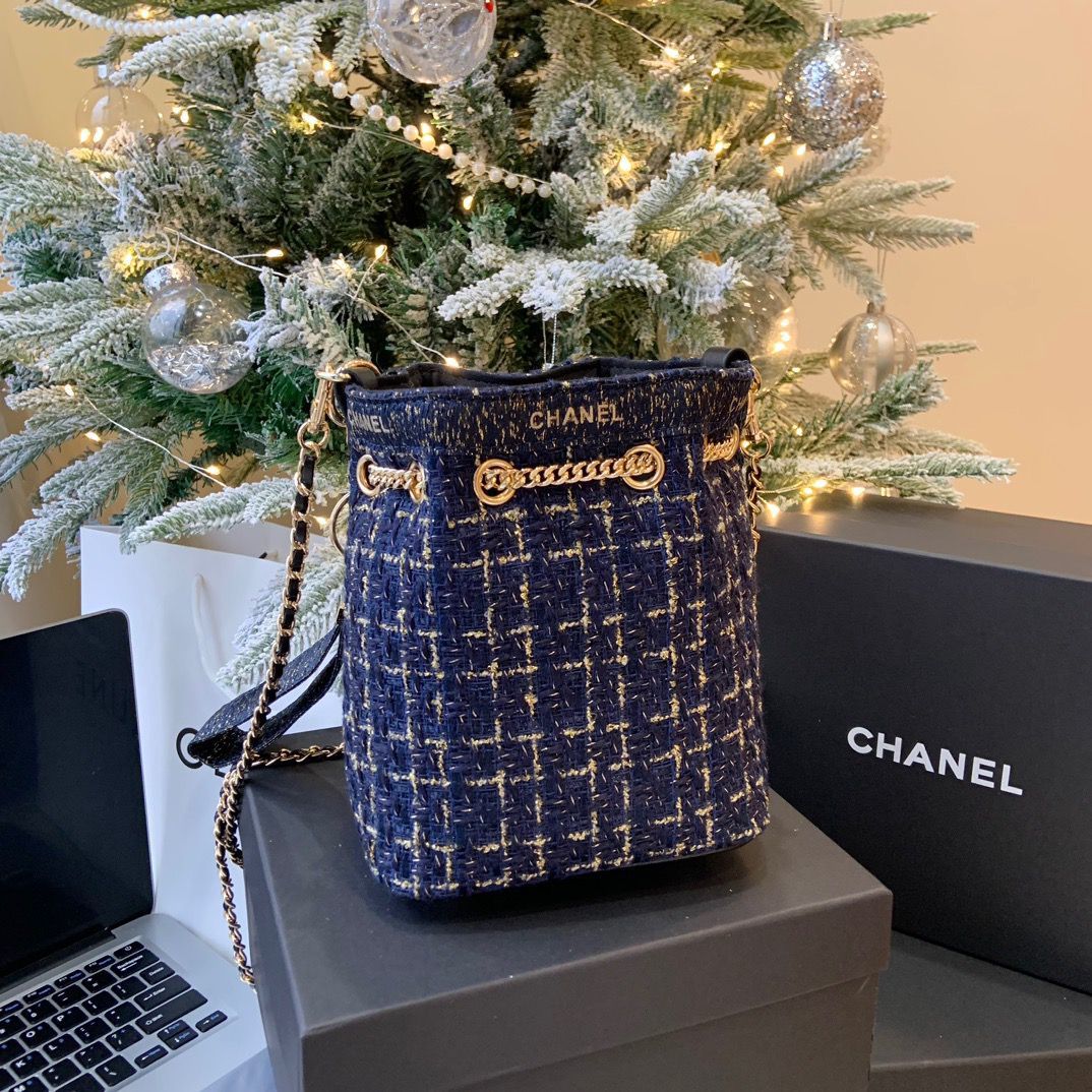 VIP Luxury Tweed Bucket Tote Bag