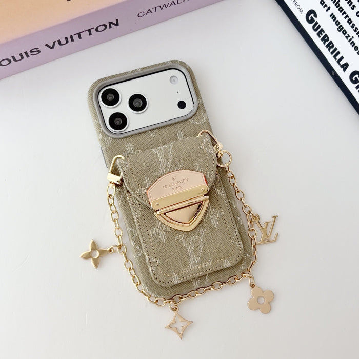 Monogram Denim Charm Phone Case with Card Holder