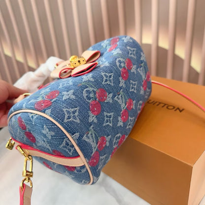 Mini Denim Cherry Speedy Bag