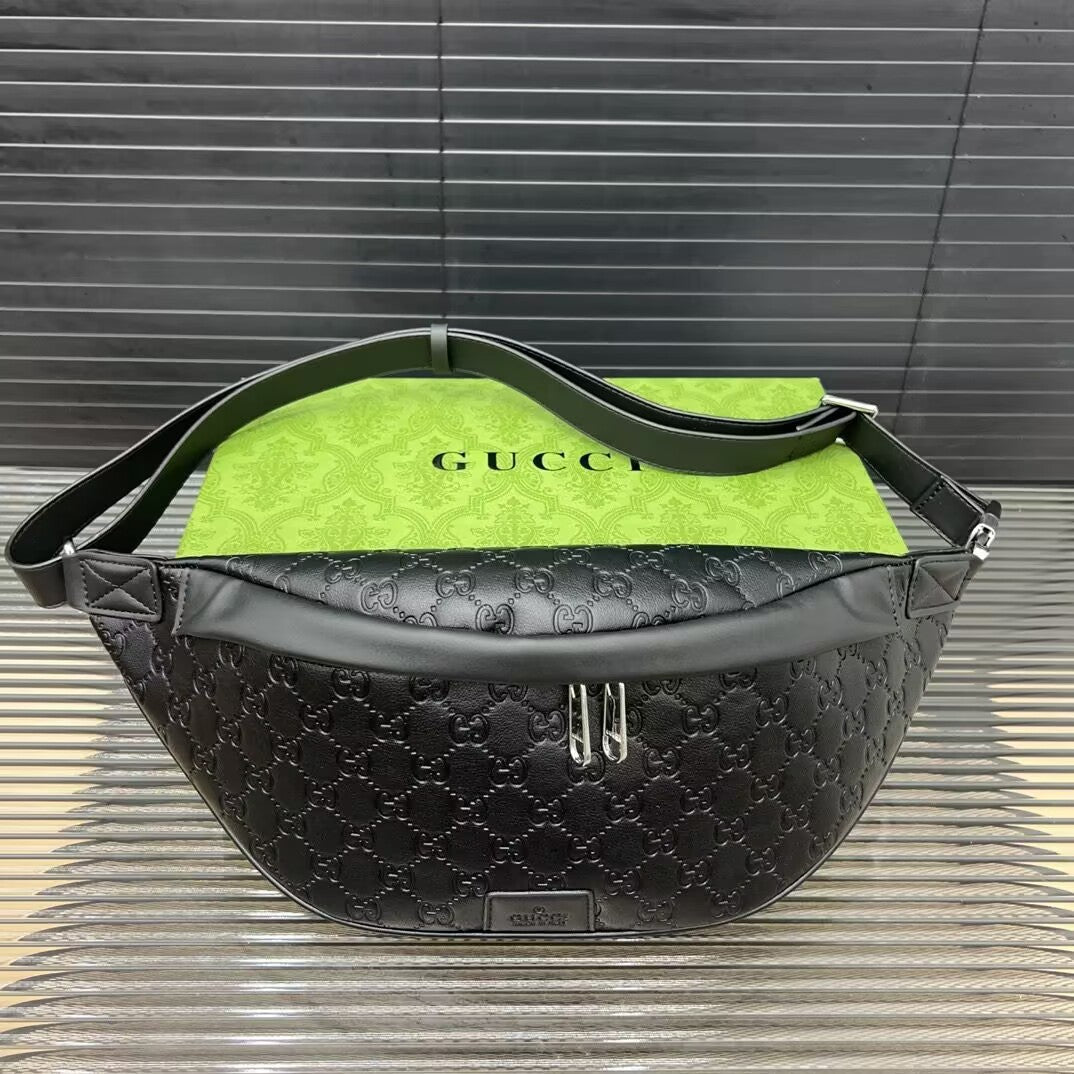 Embossed G Leather Belt Bag - Grey/Black