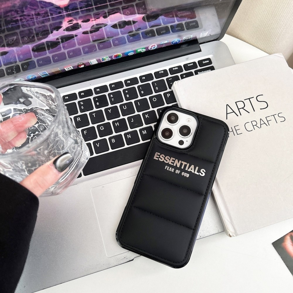 Black & Silver Essentials Logo design Puffer iPhone case