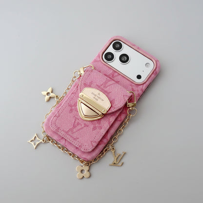 Monogram Denim Charm Phone Case with Card Holder