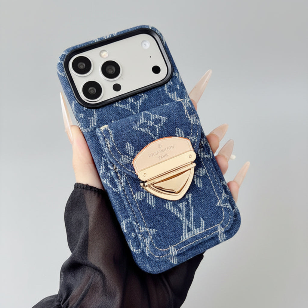 Monogram Denim Phone Case with Card Holder