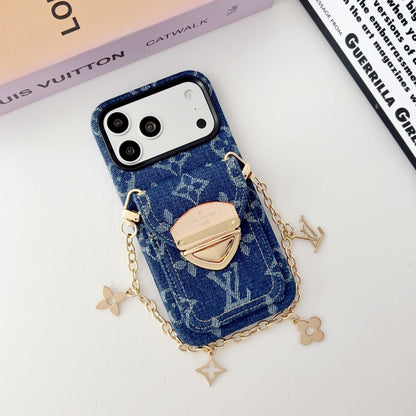 Monogram Denim Charm Phone Case with Card Holder