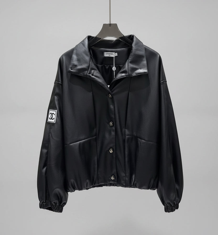 Oversized Luxe Leather Look Bomber Jacket