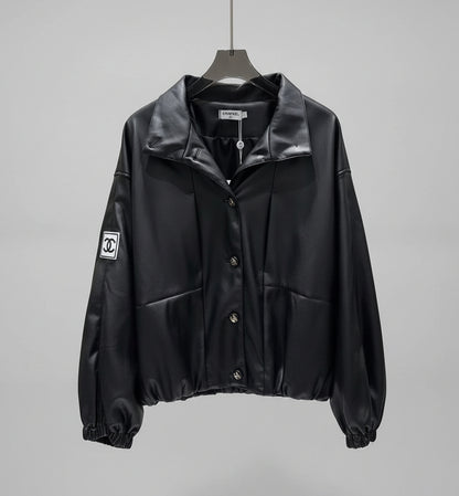 Oversized Luxe Leather Look Bomber Jacket